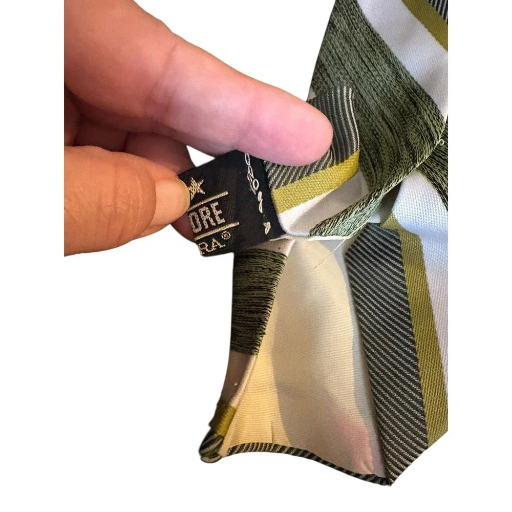 Vintage Commodore Trevira‎ Wide Tie – Green Striped Pattern 60